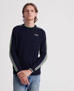 Superdry Athletic Stripe Crew Neck Férfi Ugró Sötétkék | LHDES2853